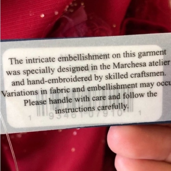 MARCHESA Evening Gown notte wine floral appliqué trumpet gown dress 16 - Picture 13 of 16